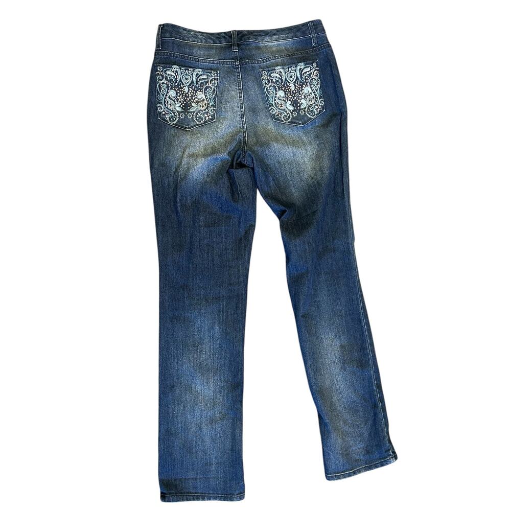 Nine‎ West Rosemary Straight Leg Jeans Blue Embroidered Pockets Size 12